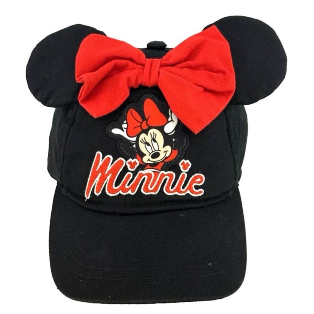NWT DISNEY EMBROIDERED MINNIE MOUSE RED BLACK BOW EARS ADJUSTABLE KIDS HAT - Picture 1 of 6
